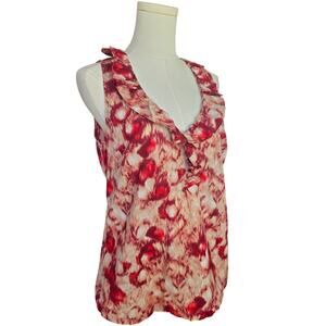 ANN TAYLOR Magenta Multi V-Neck Ruffle Print